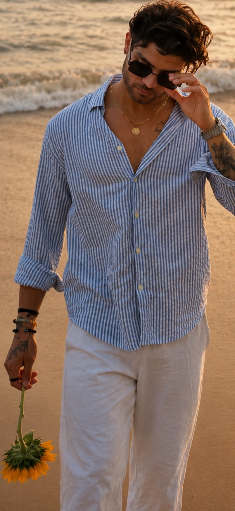 Virelli Long Sleeve Striped Rippled Shirt