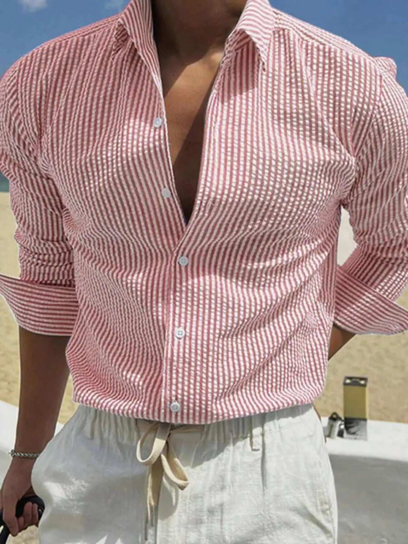 Virelli Long Sleeve Striped Rippled Shirt