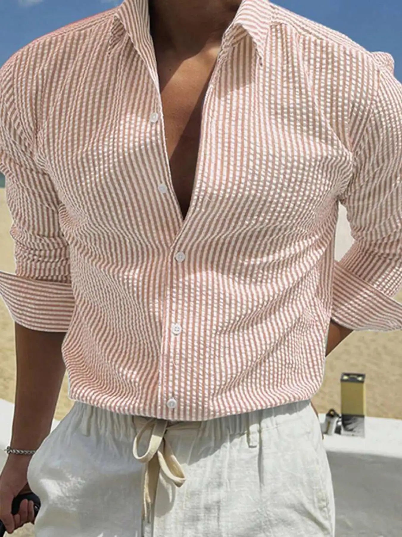 Virelli Long Sleeve Striped Rippled Shirt