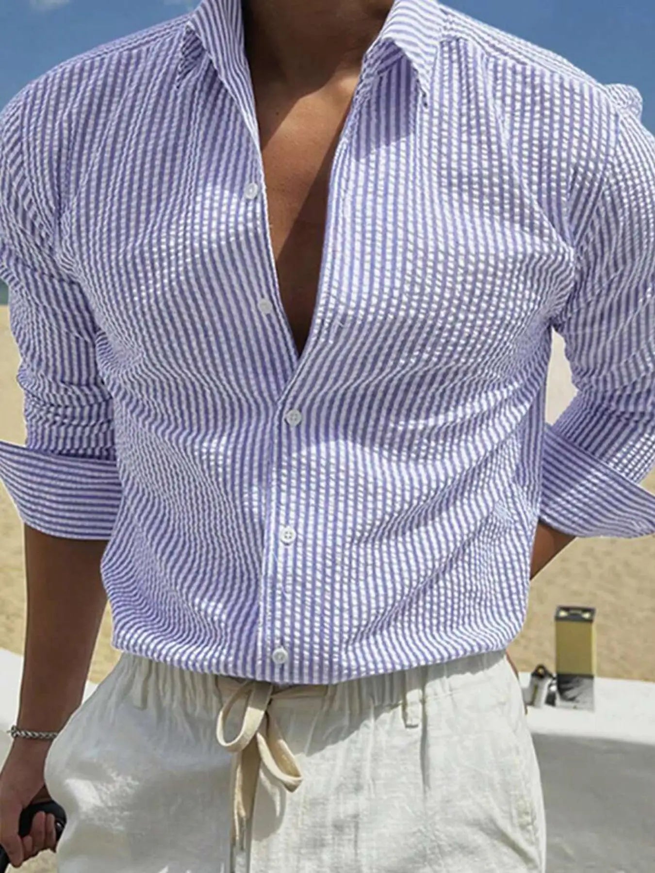 Virelli Long Sleeve Striped Rippled Shirt